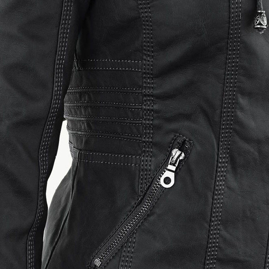 Women's Hooded Moto Jacket – Faux Leather Zip-Up Jacket