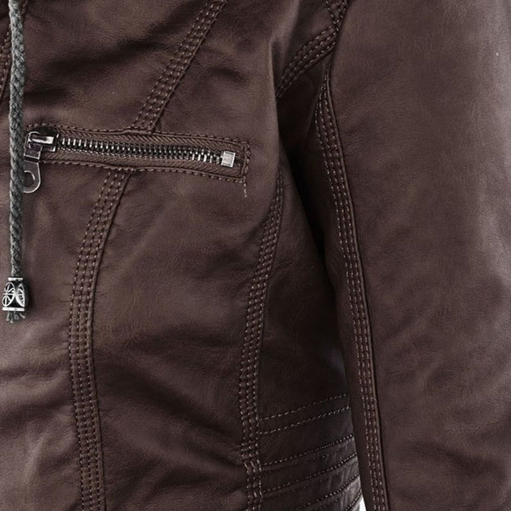 Women's Hooded Moto Jacket – Faux Leather Zip-Up Jacket
