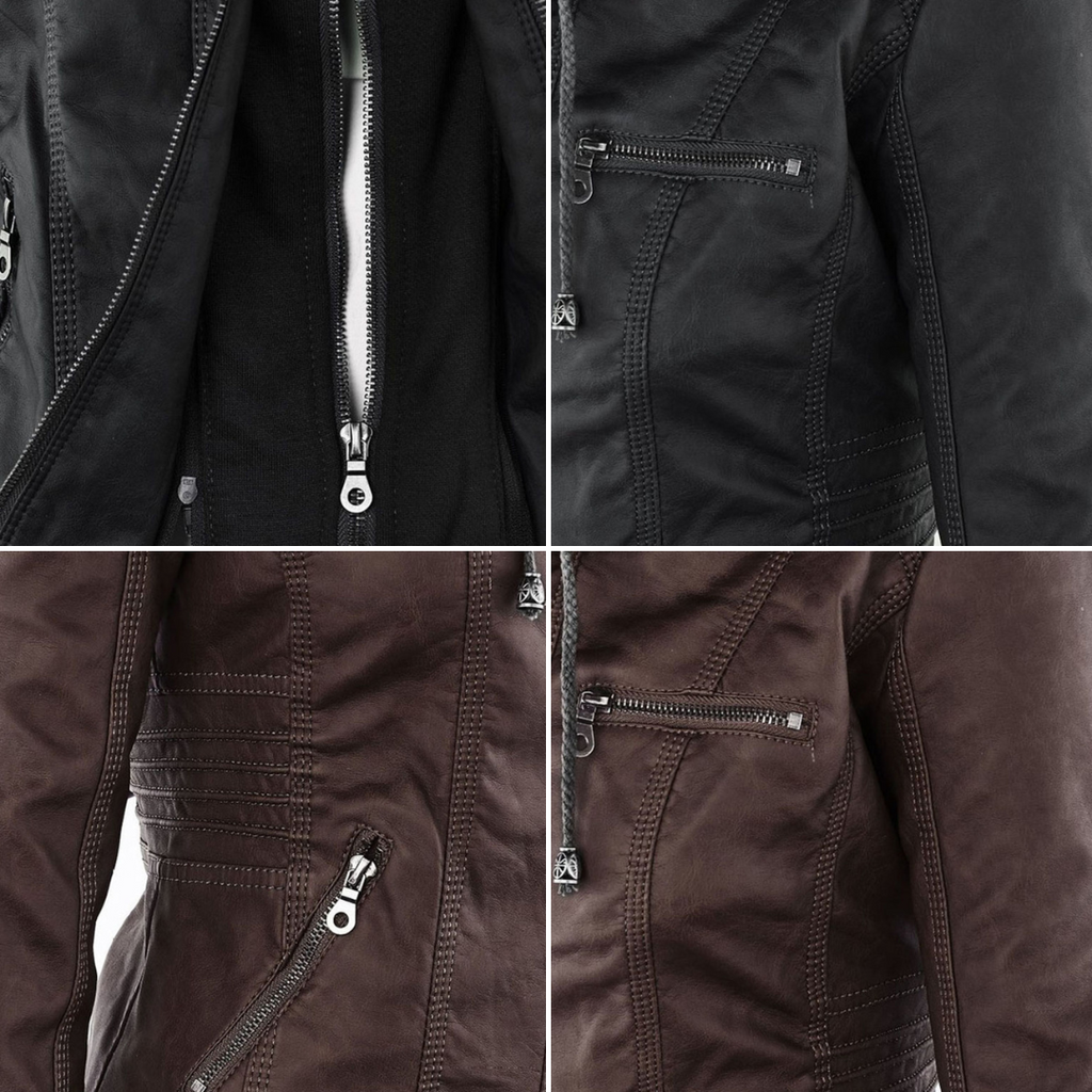 Women's Hooded Moto Jacket – Faux Leather Zip-Up Jacket