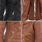 Women's Hooded Moto Jacket – Faux Leather Zip-Up Jacket