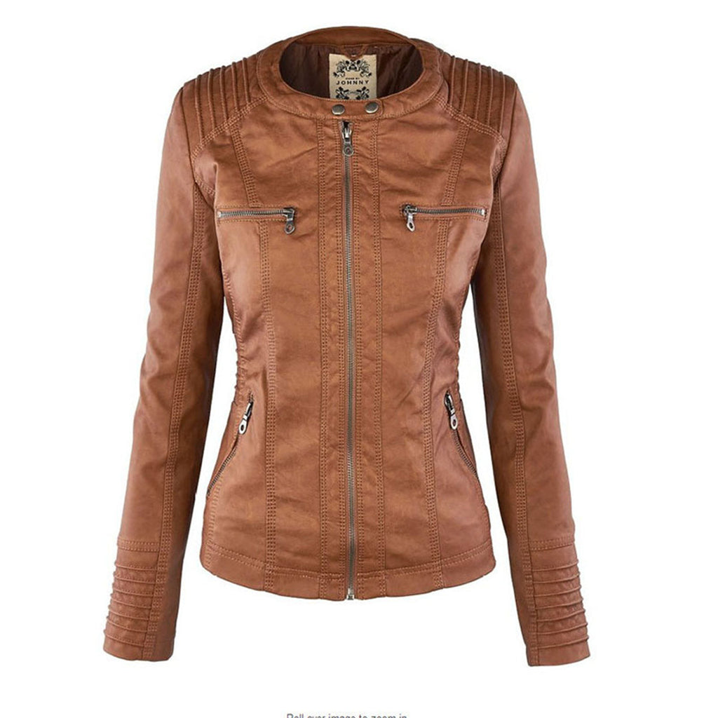 Women's Hooded Moto Jacket – Faux Leather Zip-Up Jacket