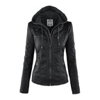 Women's Hooded Moto Jacket – Faux Leather Zip-Up Jacket