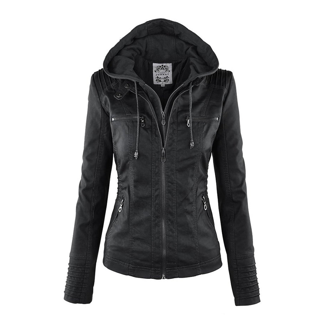 Women's Hooded Moto Jacket – Faux Leather Zip-Up Jacket