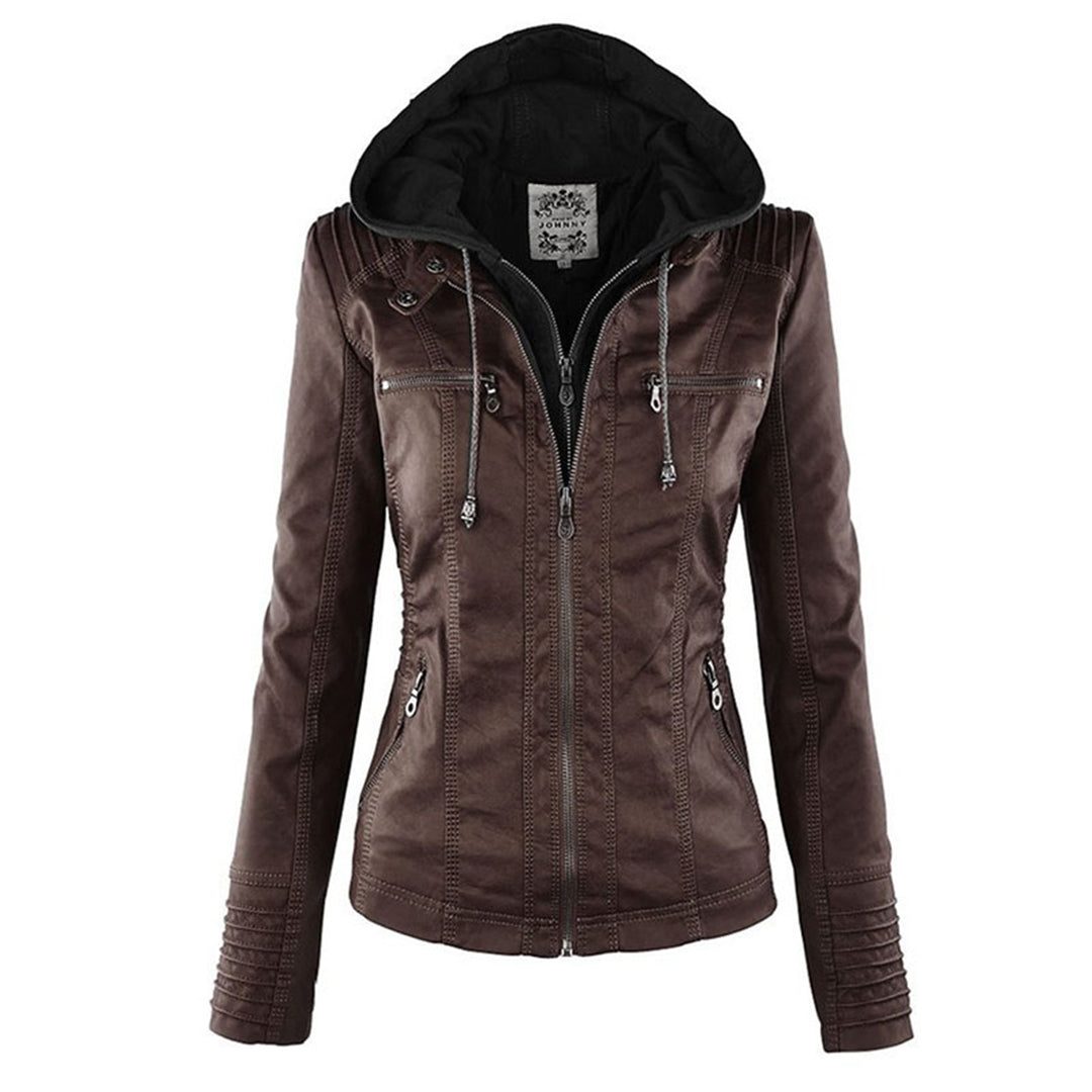 Women's Hooded Moto Jacket – Faux Leather Zip-Up Jacket
