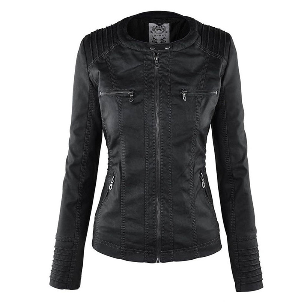 Women's Hooded Moto Jacket – Faux Leather Zip-Up Jacket