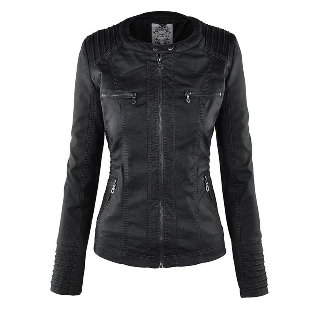 Women's Hooded Moto Jacket – Faux Leather Zip-Up Jacket