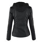 Women's Hooded Moto Jacket – Faux Leather Zip-Up Jacket