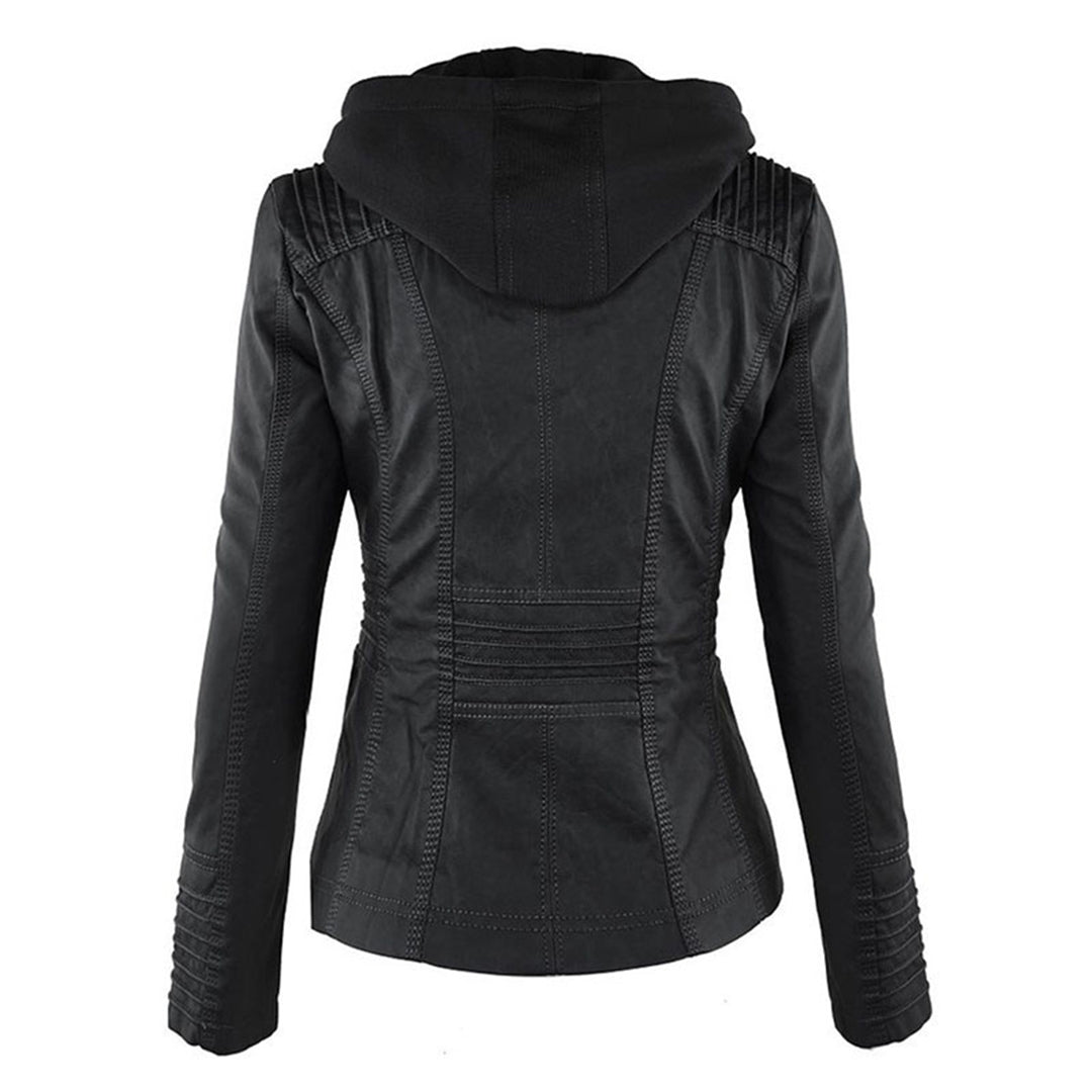 Women's Hooded Moto Jacket – Faux Leather Zip-Up Jacket