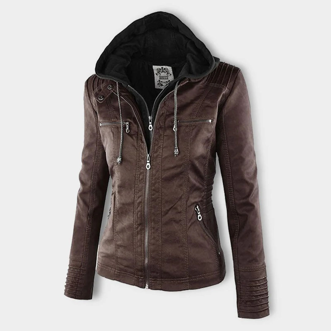 Women's Hooded Moto Jacket – Faux Leather Zip-Up Jacket