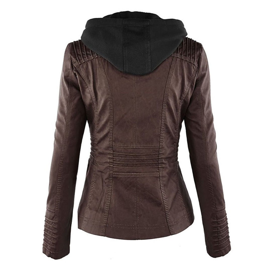 Women's Hooded Moto Jacket – Faux Leather Zip-Up Jacket