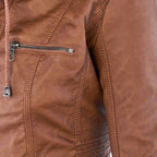Women's Hooded Moto Jacket – Faux Leather Zip-Up Jacket