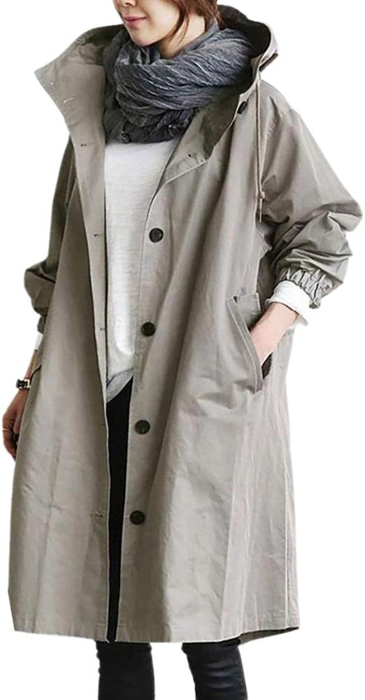 Women's Long Hooded Trench Coat – Lightweight Transitional Coat