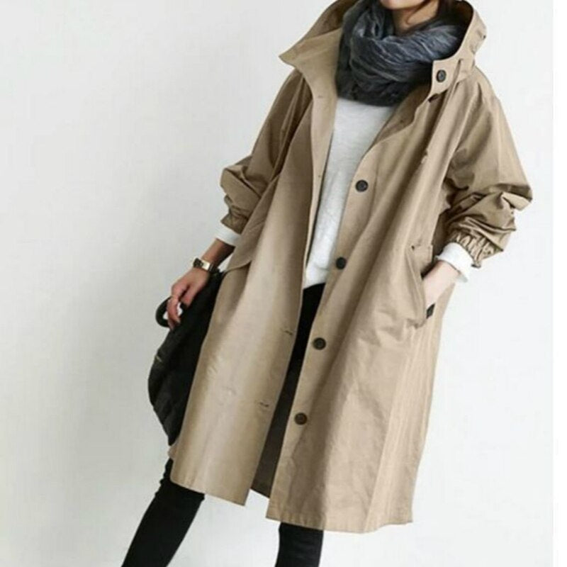 Women's Long Hooded Trench Coat – Lightweight Transitional Coat