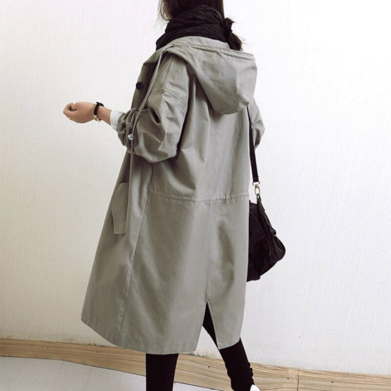 Women's Long Hooded Trench Coat – Lightweight Transitional Coat