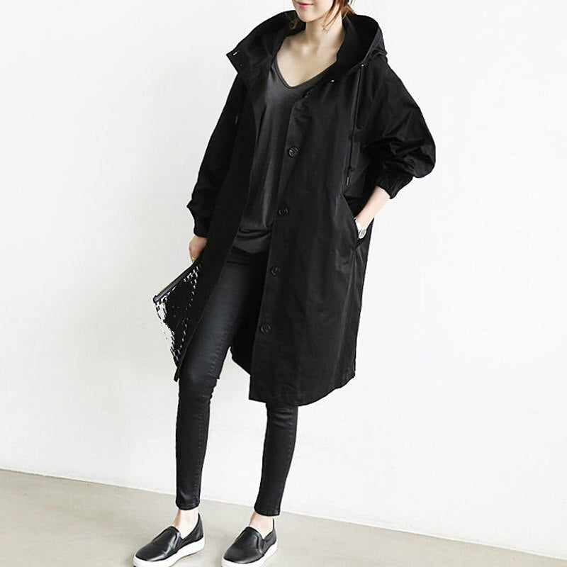 Women's Long Hooded Trench Coat – Lightweight Transitional Coat