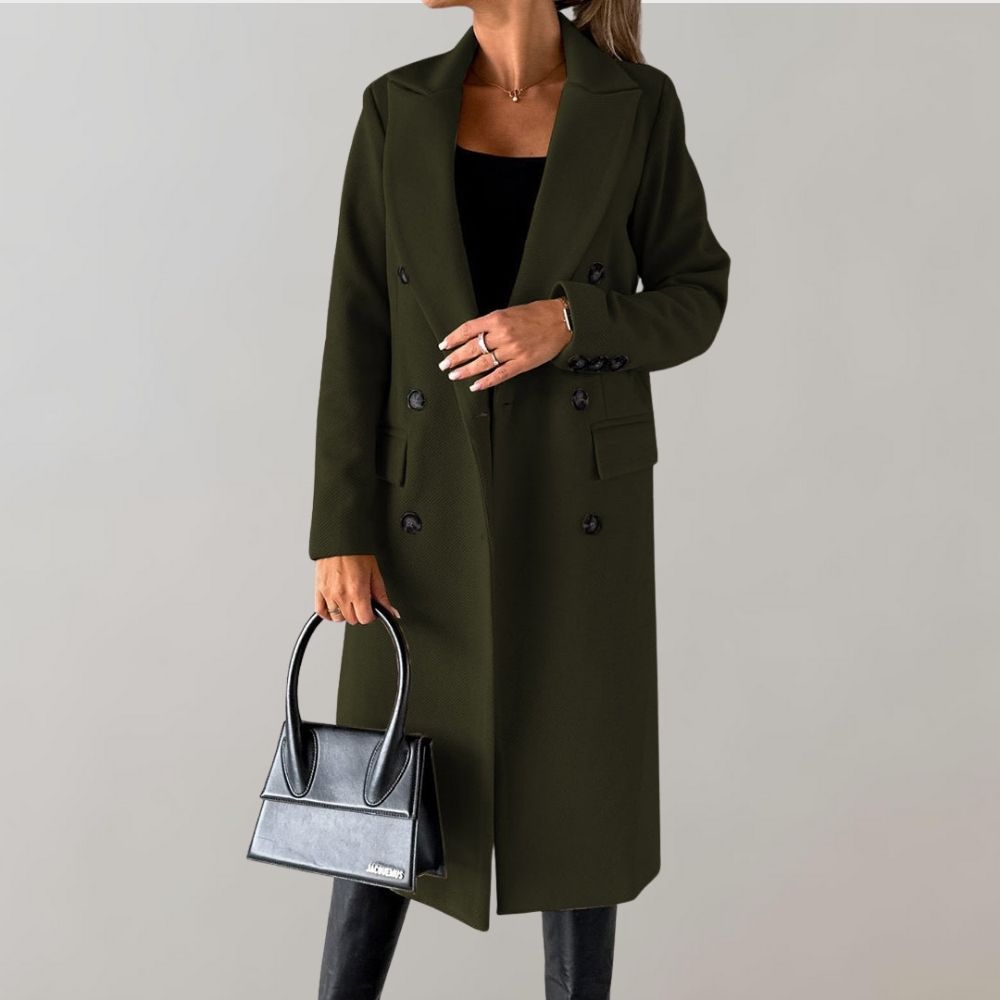 Women's Relaxed Long Coat – Classic Button Front Overcoat