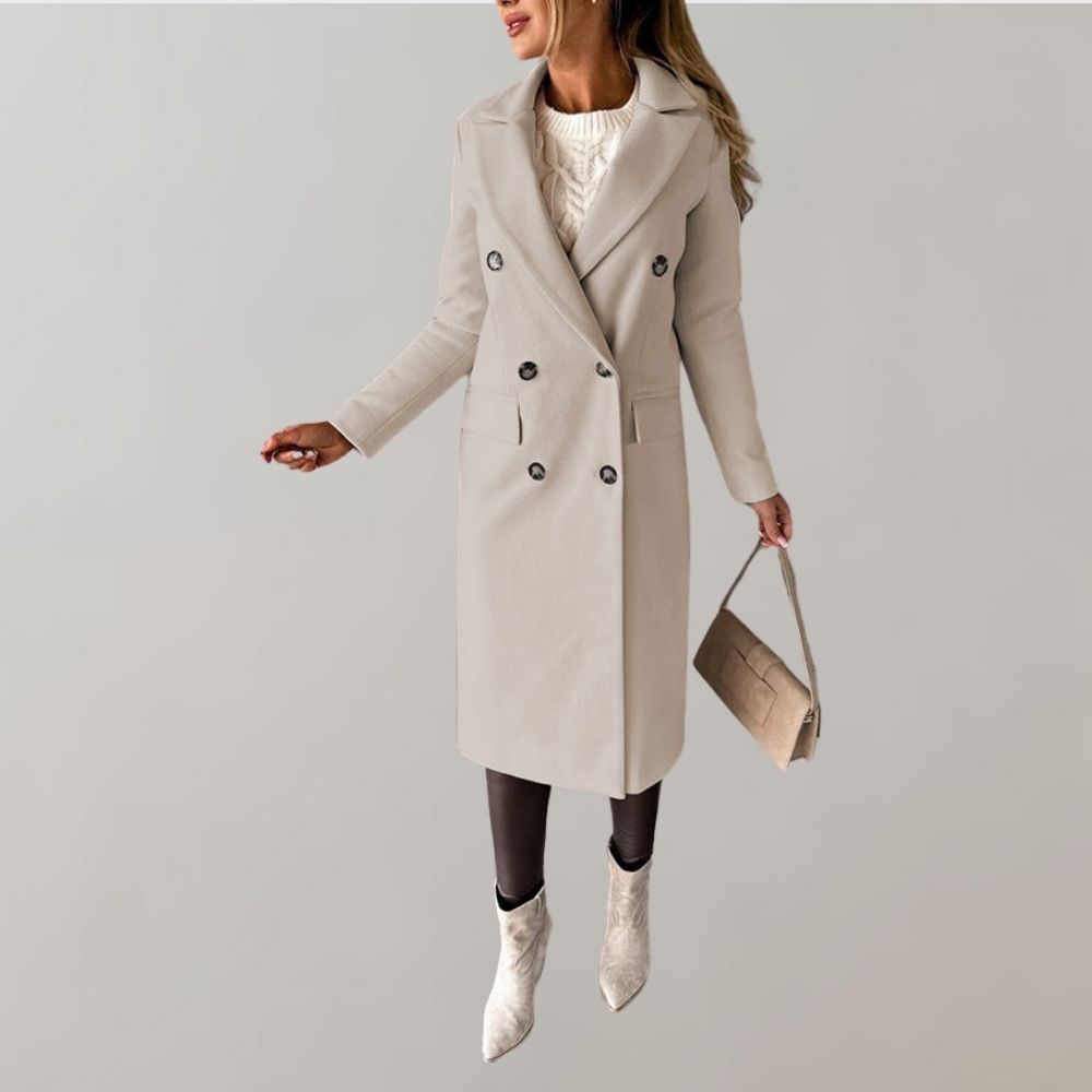 Women's Relaxed Long Coat – Classic Button Front Overcoat