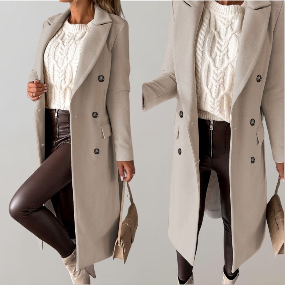 Women's Relaxed Long Coat – Classic Button Front Overcoat