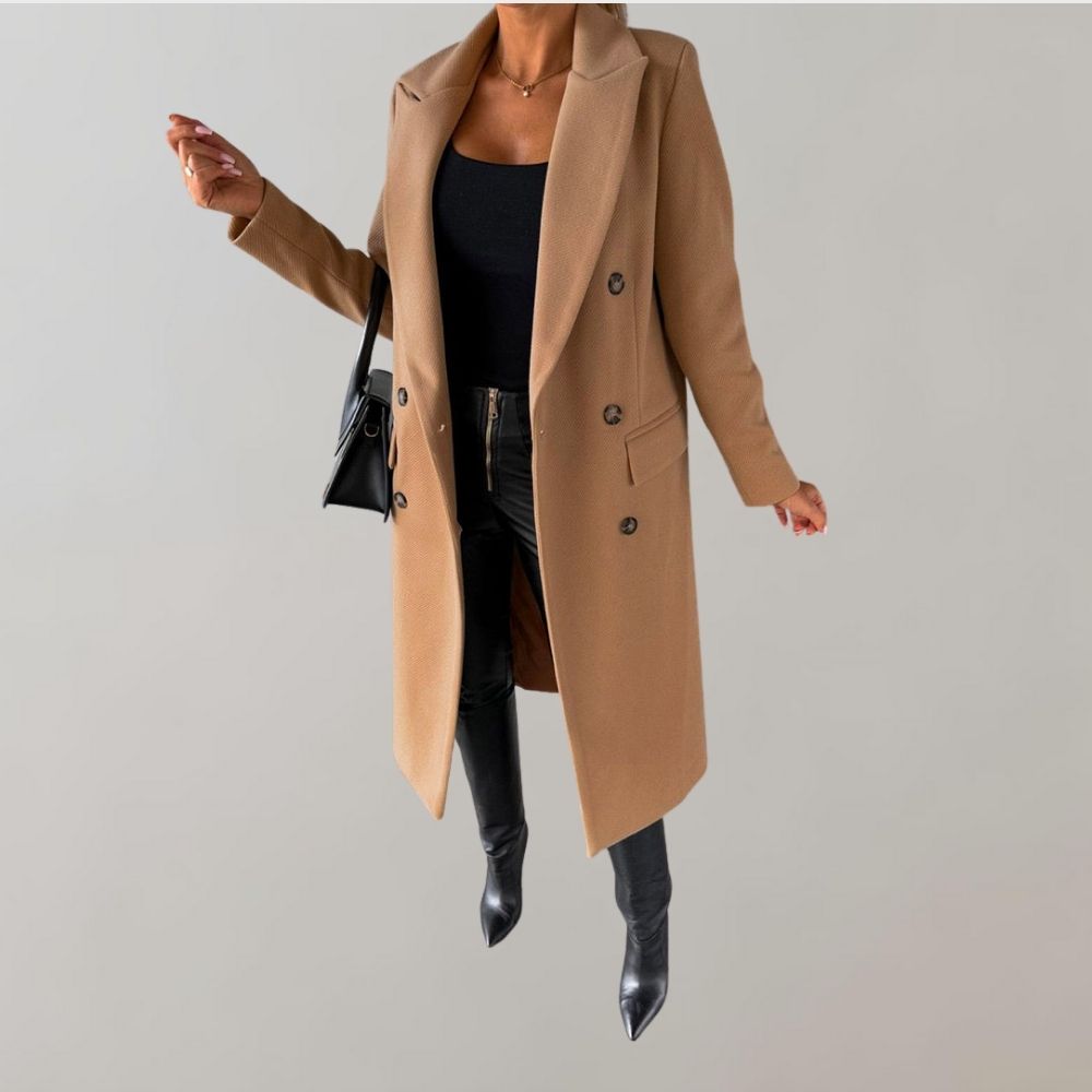 Women's Relaxed Long Coat – Classic Button Front Overcoat