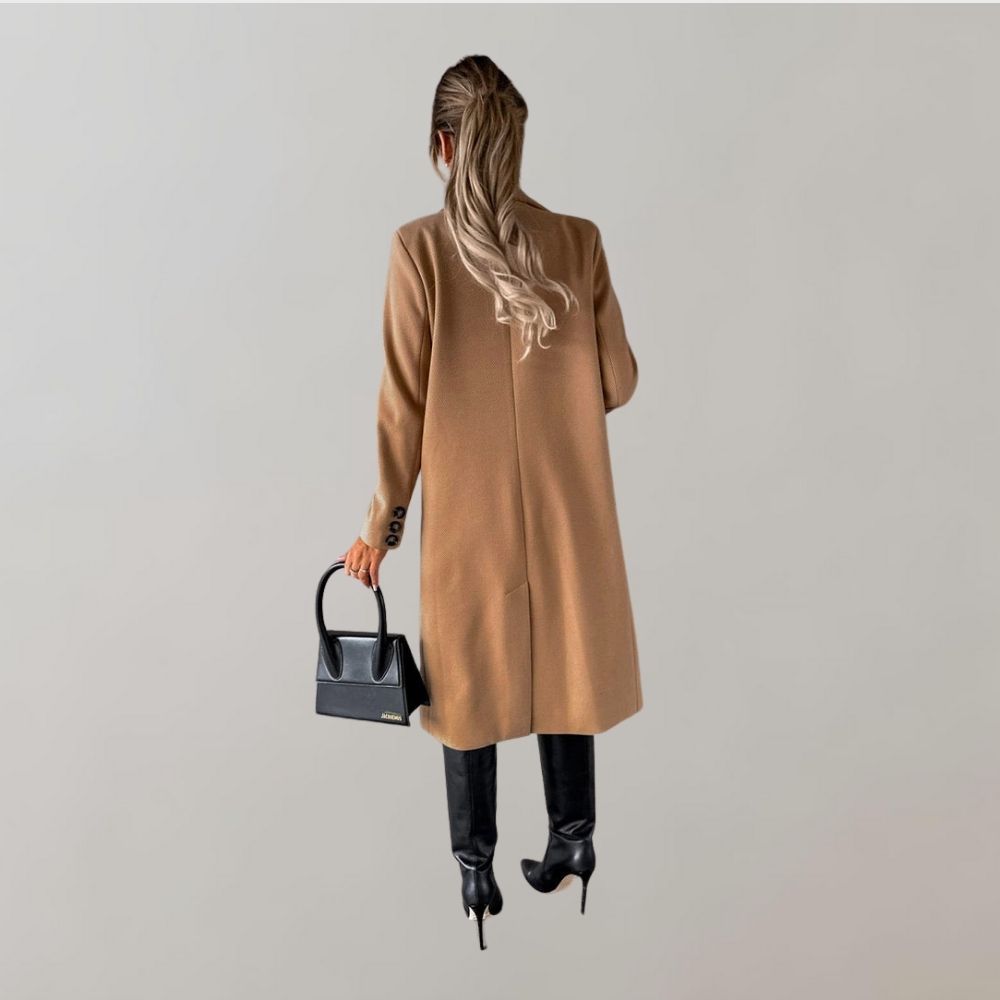 Women's Relaxed Long Coat – Classic Button Front Overcoat