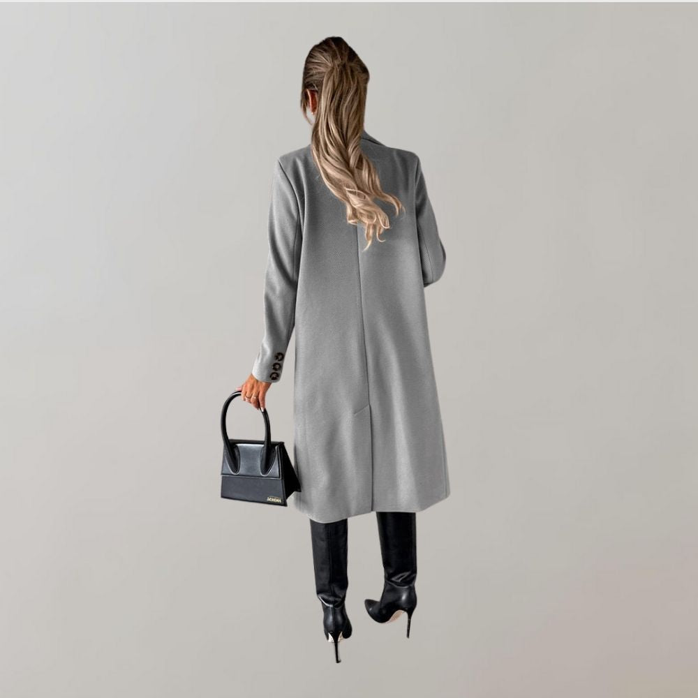 Women's Relaxed Long Coat – Classic Button Front Overcoat