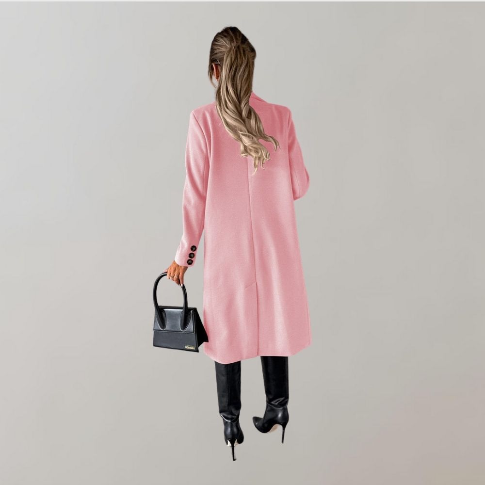 Women's Relaxed Long Coat – Classic Button Front Overcoat
