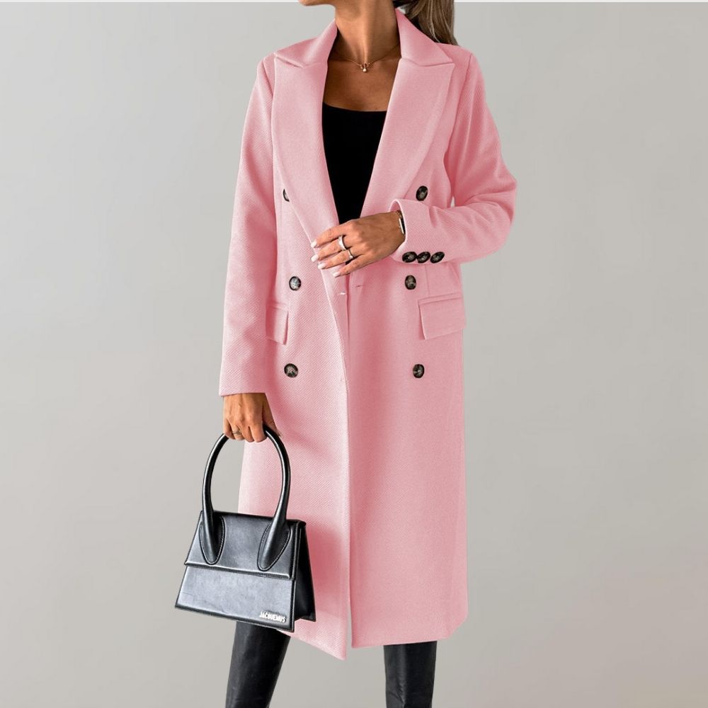 Women's Relaxed Long Coat – Classic Button Front Overcoat