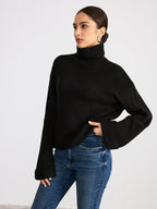 Women's Flare Sleeve Turtleneck Sweater – Ribbed High Neck Pullover