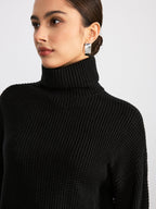 Women's Flare Sleeve Turtleneck Sweater – Ribbed High Neck Pullover
