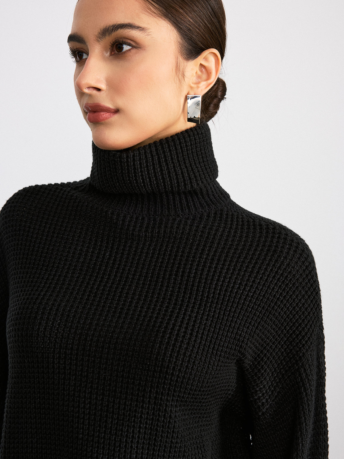 Women's Flare Sleeve Turtleneck Sweater – Ribbed High Neck Pullover