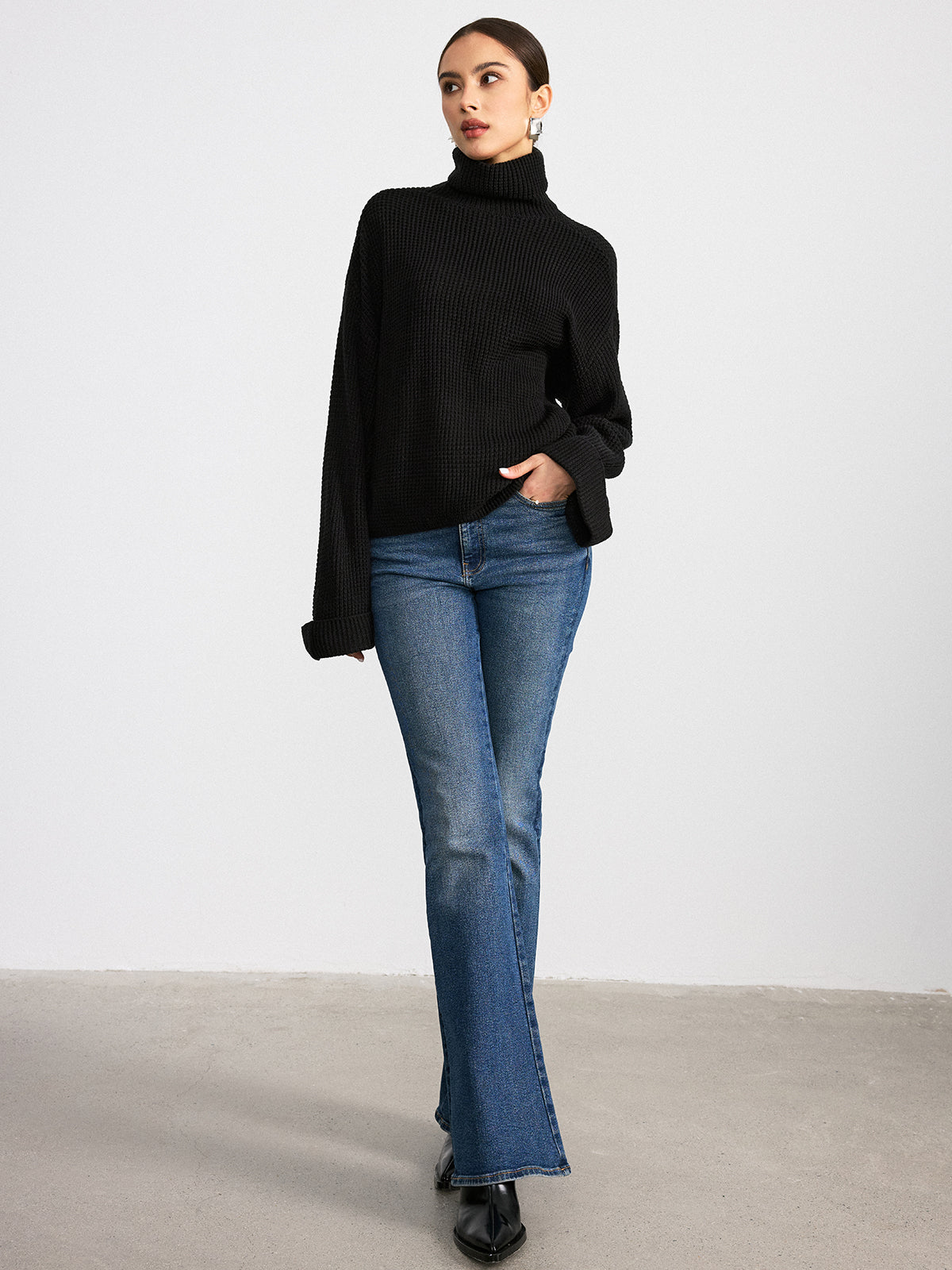 Women's Flare Sleeve Turtleneck Sweater – Ribbed High Neck Pullover
