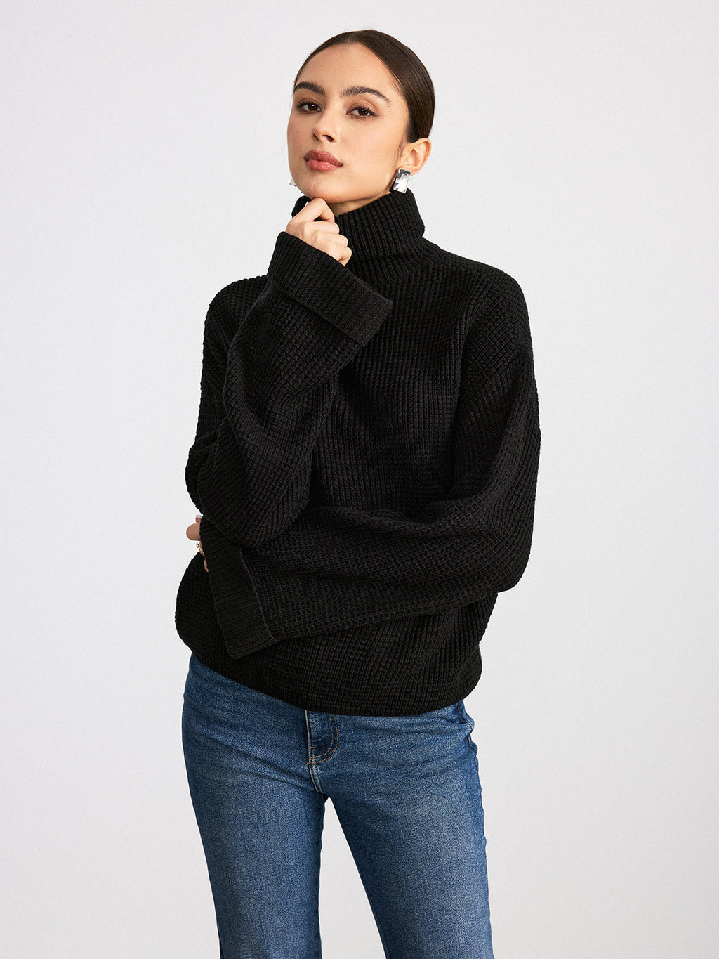 Women's Flare Sleeve Turtleneck Sweater – Ribbed High Neck Pullover