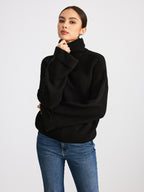 Women's Flare Sleeve Turtleneck Sweater – Ribbed High Neck Pullover