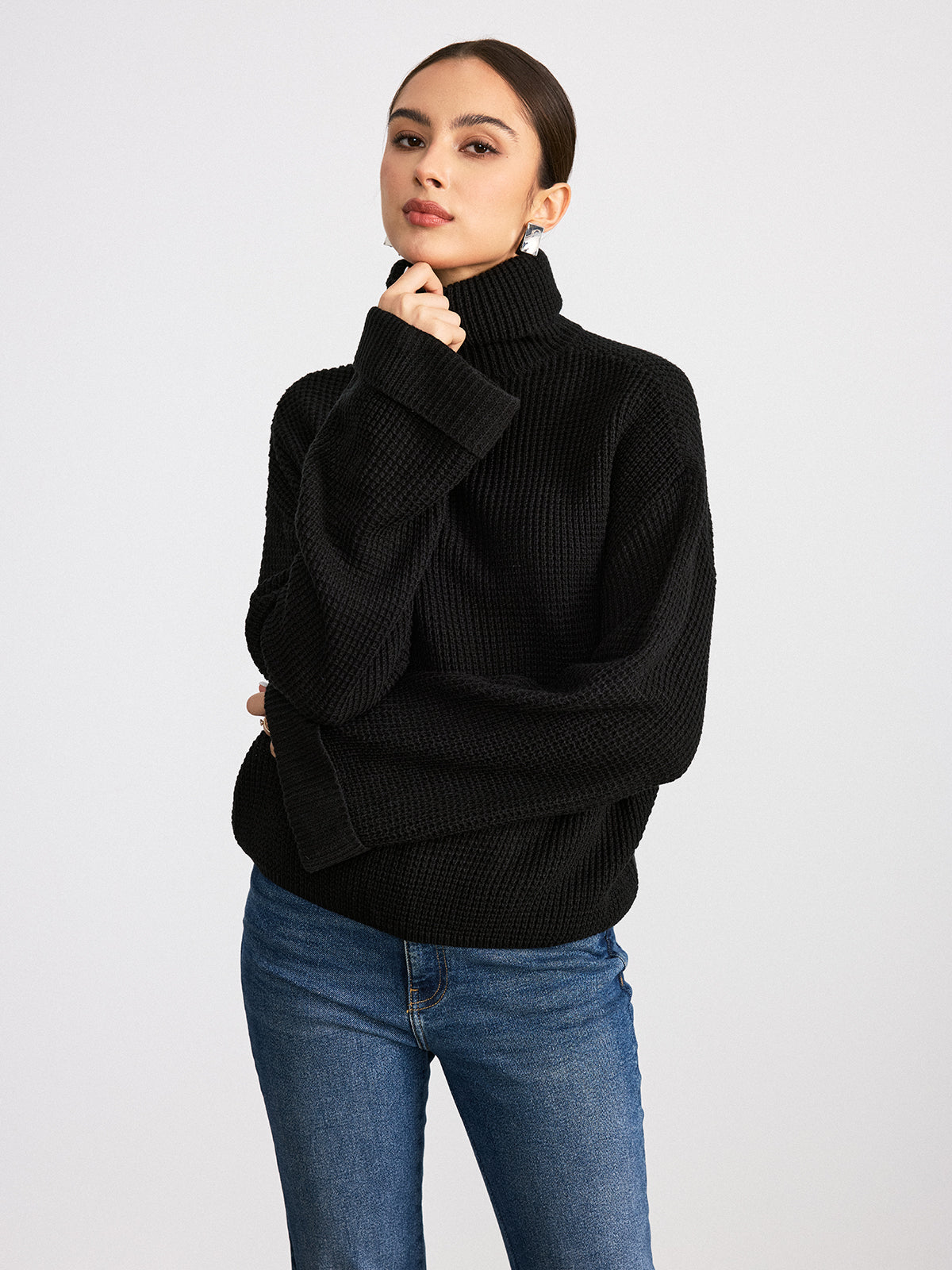 Women's Flare Sleeve Turtleneck Sweater – Ribbed High Neck Pullover
