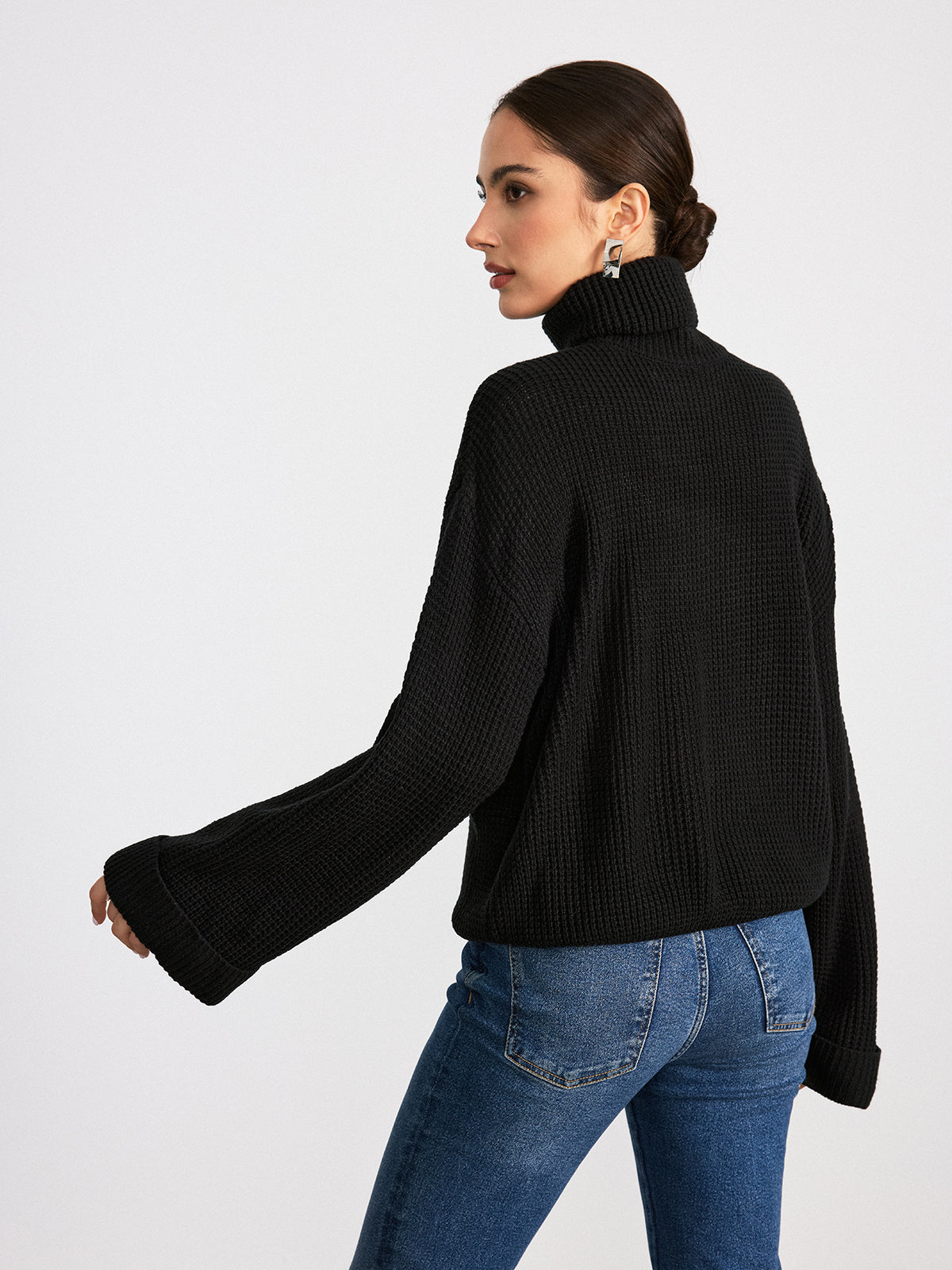 Women's Flare Sleeve Turtleneck Sweater – Ribbed High Neck Pullover