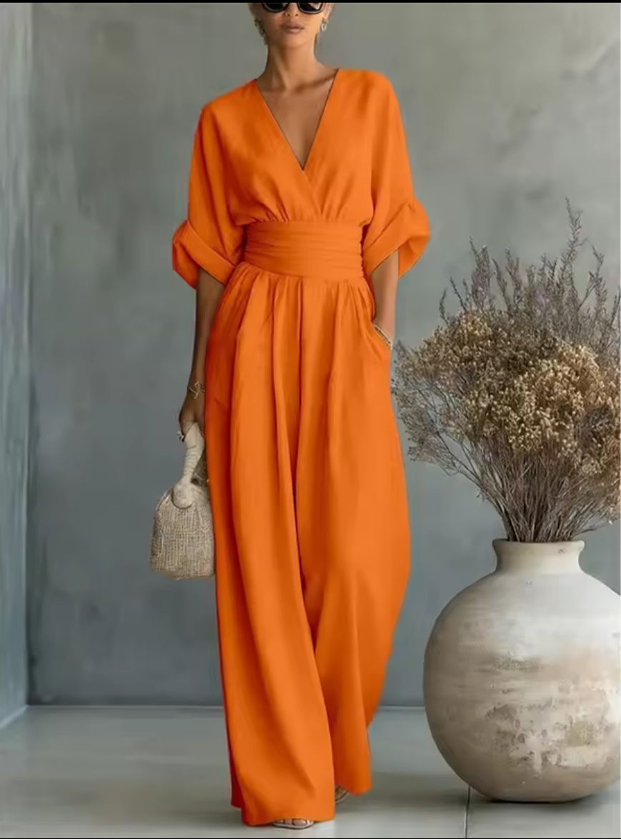 Women's Kimono Sleeve Wrap Jumpsuit – V-Neck Wide Leg Occasion Jumpsuit