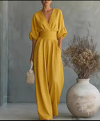 Women's Kimono Sleeve Wrap Jumpsuit – V-Neck Wide Leg Occasion Jumpsuit