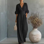 Women's Kimono Sleeve Wrap Jumpsuit – V-Neck Wide Leg Occasion Jumpsuit