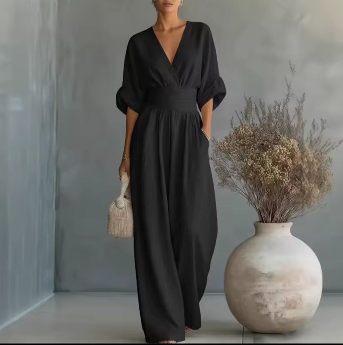 Women's Kimono Sleeve Wrap Jumpsuit – V-Neck Wide Leg Occasion Jumpsuit