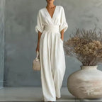 Women's Kimono Sleeve Wrap Jumpsuit – V-Neck Wide Leg Occasion Jumpsuit