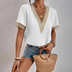 Women's Lace V-Neck Blouse – Split Lace Detail Long Sleeve Blouse