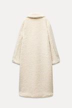 Women's Long Teddy Coat – Plush Lapel Button Front Winter Coat