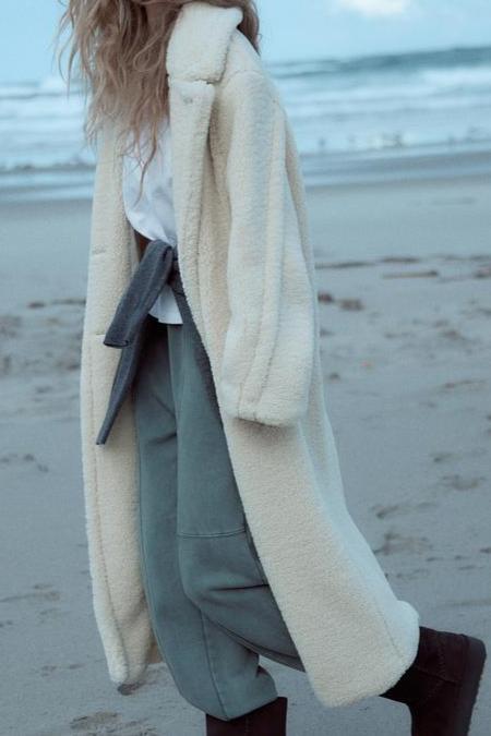 Women's Long Teddy Coat – Plush Lapel Button Front Winter Coat