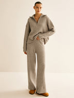 Women's Quarter-Zip Sweater – Ribbed Stand Collar Pullover Sweater