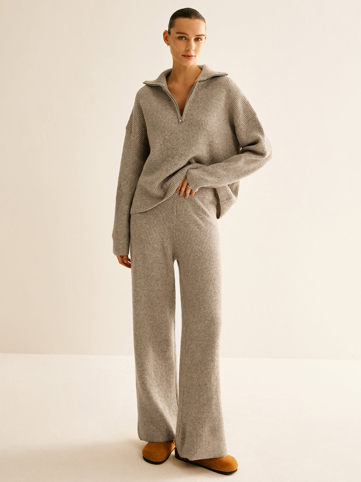 Women's Quarter-Zip Sweater – Ribbed Stand Collar Pullover Sweater