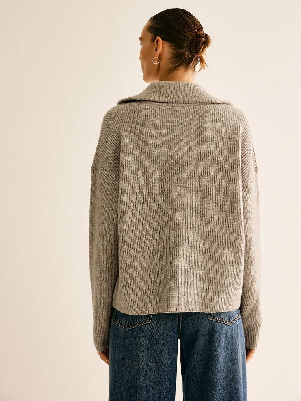 Women's Quarter-Zip Sweater – Ribbed Stand Collar Pullover Sweater