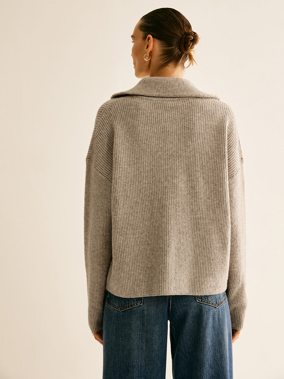 Women's Quarter-Zip Sweater – Ribbed Stand Collar Pullover Sweater