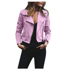 Women's Moto Biker Jacket – Faux Suede Zip Jacket