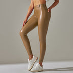 Women's Shiny Leather Look Leggings – High Waist Fitted Stretch Leggings