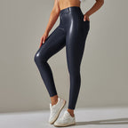 Women's Shiny Leather Look Leggings – High Waist Fitted Stretch Leggings